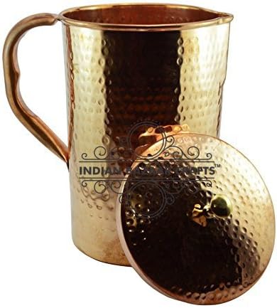 INDIAN BAZAAR CRAFTS Pure Hammered Copper Jug - 1 ltr with Set for Ayurvedic Healing