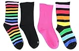 K. Bell Women's Socks Cotton Blend Roll Top (4 Pair Pack) One Size Stripes Solids