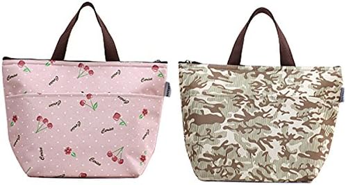 GRFOODS Waterproof Lunch Bag Tote Insulated Cooler Carry Bag for Travel and Picnic (Colorful Flower, 2 Pack)