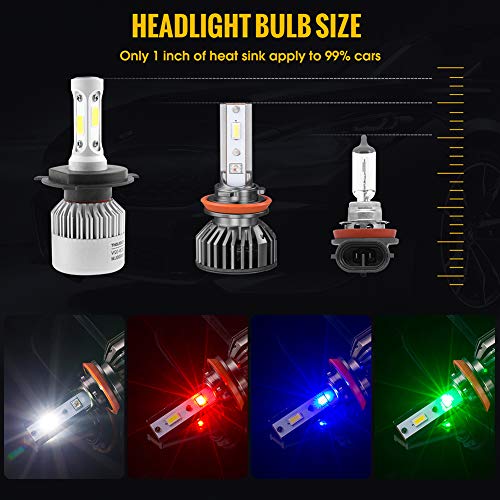 H7 RGB LED Headlight Bulbs&RGB Headlights Daytime Running Light Switch Controlled Multicolour All-in-One Conversion Kit Color:6001K,White,Red,Green,Blue - Thumbnail 4