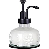 Glass Soap Dispenser for Kitchen and Bathroom Countertop, Smooth Action Pump Refillable Wash Hand Liquid, Dish Detergent, Farmhouse Style with Cylindrical Shape Shampoo Lotion Pump