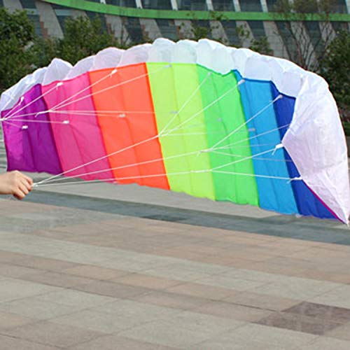 Cumtur Beach Kite,1.4m Rainbow Dual Line Kitesurfing Stunt Parachute Soft Parafoil Surfing Kite Sport Kite Outdoor Activity Beach Flying Kite