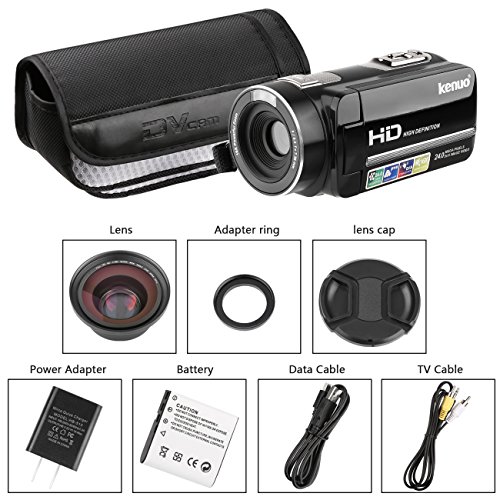 Camera Video Camera HD Camcorder,Kenuo 1080P 24MP HD Digital Recorder 3.0''TFT LCD Stabilization 270 Degree Rotation Screen Camera Bag Lithium Battery (Camera+Lens)