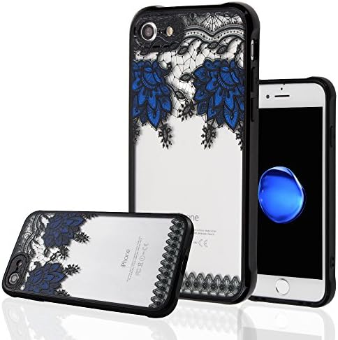 iPhone 7 Case,CROSSTREE 3D Lace Devil Skull Acrylic Back&amp;Reinforced Back Cover With Soft Frame Shock Absorption Bumper Ultra Slim Anti-Scratch for Apple iPhone 7 4.7 inch (Black Lace - A5)