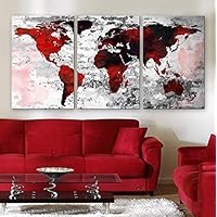 Original by BoxColors LARGE 30"x 60" 3 Panels 30"x20" Ea Art Canvas Print Watercolor Texture Map Old brick Wall color red black white decor Home interior (framed 1.5" depth)