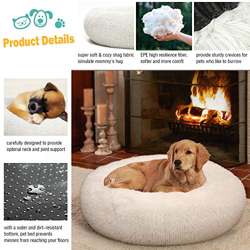 Fluffy Round Orthopedic Dog Beds for Small Dogs and Cats, Super Soft Plush Calming Pet Beds
