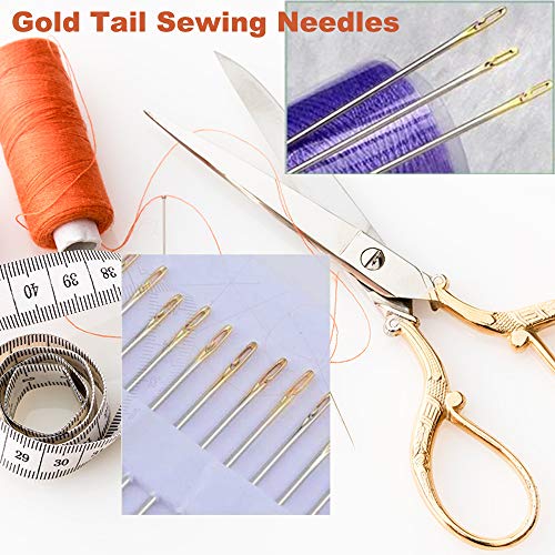 self Threading Needles, Needle Threader with Needle case Carving Pattern Golden 12 Pack