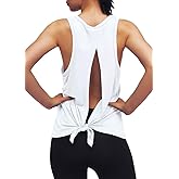 Womens Workout Yoga Tops Open Back Shirts Tie Back Tank Tops with Adjustable Fit