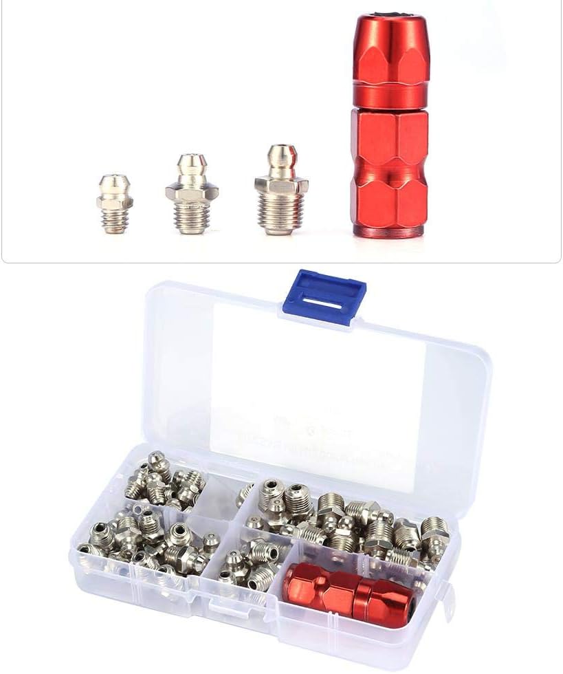 Metal Grease Nipple Fittings Assortment with Grease Gun Flat Mouth Mechanical Lubrication Part Replacement, Air Tools - Image 3