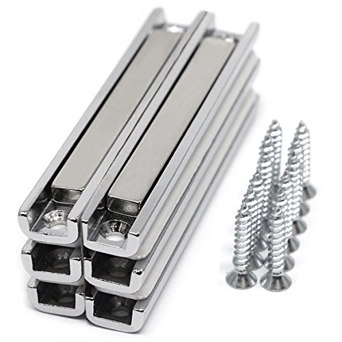 CMS Magnetics Super Strong Neodymium Channel Magnets with Countersunk Holes, 45 LB Holding Power Each for Doors, Cabinets or Gun Mounting Magnets Screws Included 6 Pack