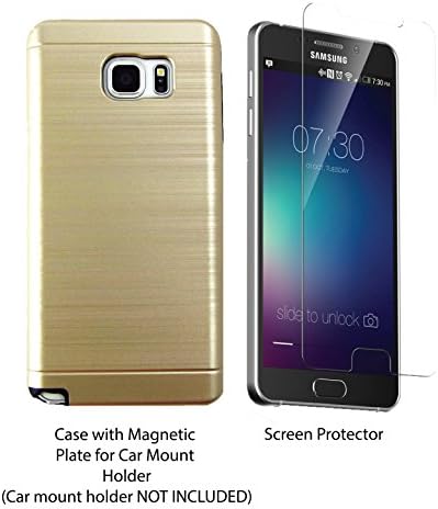 BUNDLED Samsung Note 5 Thin Smooth Magnetic Case WITH Tempered Glass Screen Protector (Gold)