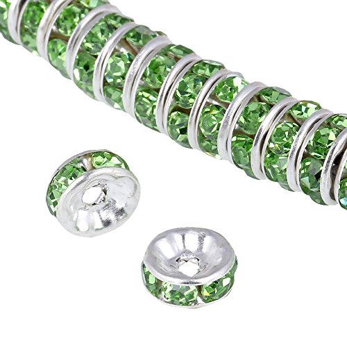 Bingcute 100Pcs Bright Silver 8mm Peridot Green Crystal Rondelle Spacer Beads for jewelery making