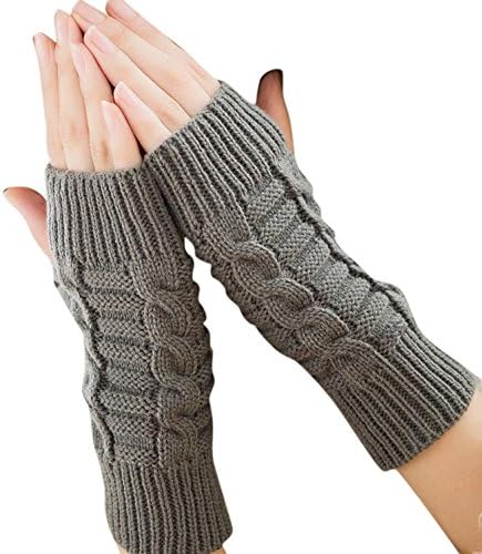 Enlishop Women's Winter Warm Casual Knit Figerless Gloves Christmas Gift white