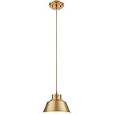 Aspen Creative 61181-55-1 Adjustable 1 Light Indoor Pendant, Antique Brass & Matte White 2 Tone Finish, 8-1/2"W x 6-1/4"H