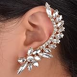 One Piece Oval Crystal Flower Gold Plated Left Cuff Earring Ear Wrap Clip Clear S669K10