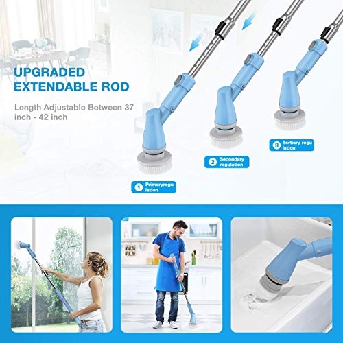 ELLESYE Electric Spin Scrubber Cordless Shower Scrubber Power Cleaning Brush, Tile Bathtub and Floor Scrubber with 3 Replacement Brush Heads and Adapter for Cleaning Bathroom, Kitchen, Grout, Wall