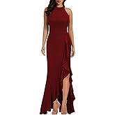 WOOSEA Women's High Neck Sexy Split Bodycon Mermaid Evening Cocktail Party Maxi Long Formal Dress