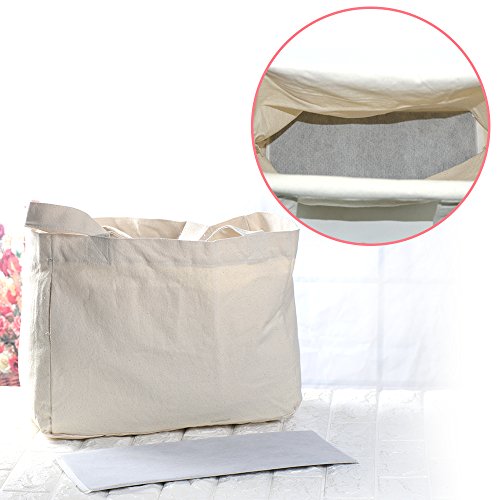 ATBAY 100% Cotton Canvas Washable Grocery Tote Bag with Long Shoulder Strap 13 5/8"L and Removable Bottom Base Stiffener Insert - Natural (3 Pack)