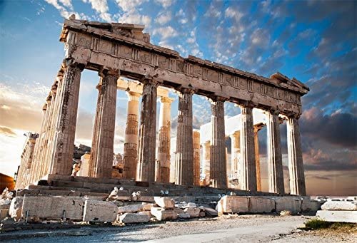 Renaiss 10x6.5ft Greece Acropolis Ancient Ruin Site Backdrop Parthenon Temple Pillar Background Travel Vacation Party Decoration Kids Adults Portraits Photography Photo Studio Props Vinyl