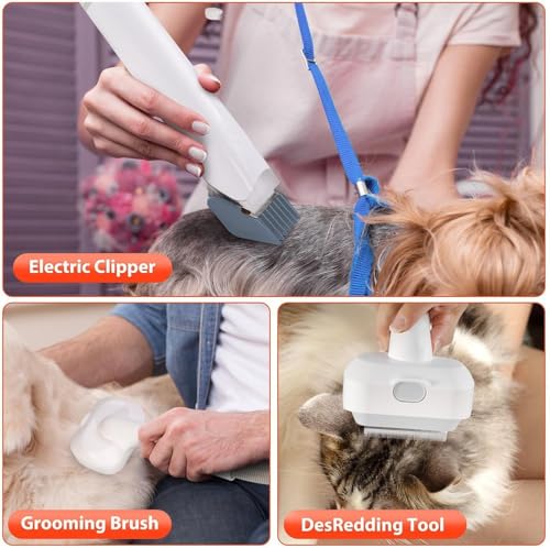 SKY-TOUCH Pet Grooming Kit and Hair Vacuum, 12 in 1 Shedding Grooming Kit, Vacuum Suction 99%, 2L Large Capacity Low Noise Hair Remover Supplies for Dogs & Cats, Professional Grooming Shedding Tools