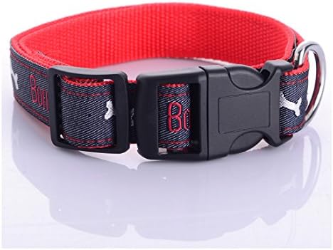 Fragralley Classic Denim Dog Collars for Small Medium Large Dogs, 4 Color Soft Comfy Adjustable Collars, Neck 13"-22", Training Walking Running (SMALL (5/8" Width x 10"-14" Neck ), Bright Red)