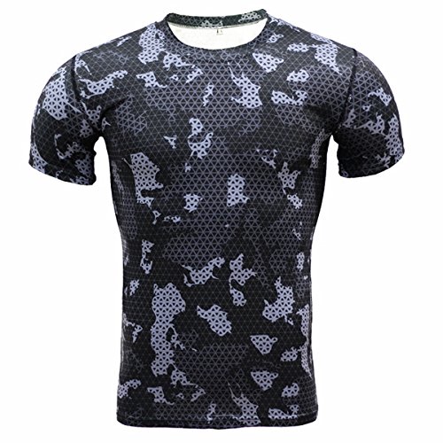 Alamor Heren Camouflage Training Fitness Tees Tops Sneldrogende Elastische Compressie Strakke Sport T-shirt-Blauw-L - Image 4