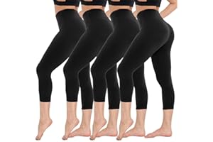 CAMPSNAIL 4 Pack Capri Leggings for Women - High Waisted Capris Soft Tummy Control Yoga Pants with Pockets Workout Tights