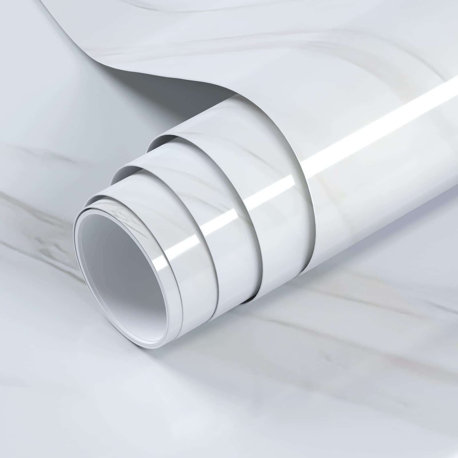 VOLEAAR 30CM x 500CM Glossy White Marble Contact Paper for Kitchen Bathroom Wall Countertop Cabinet Vinyl Sticky