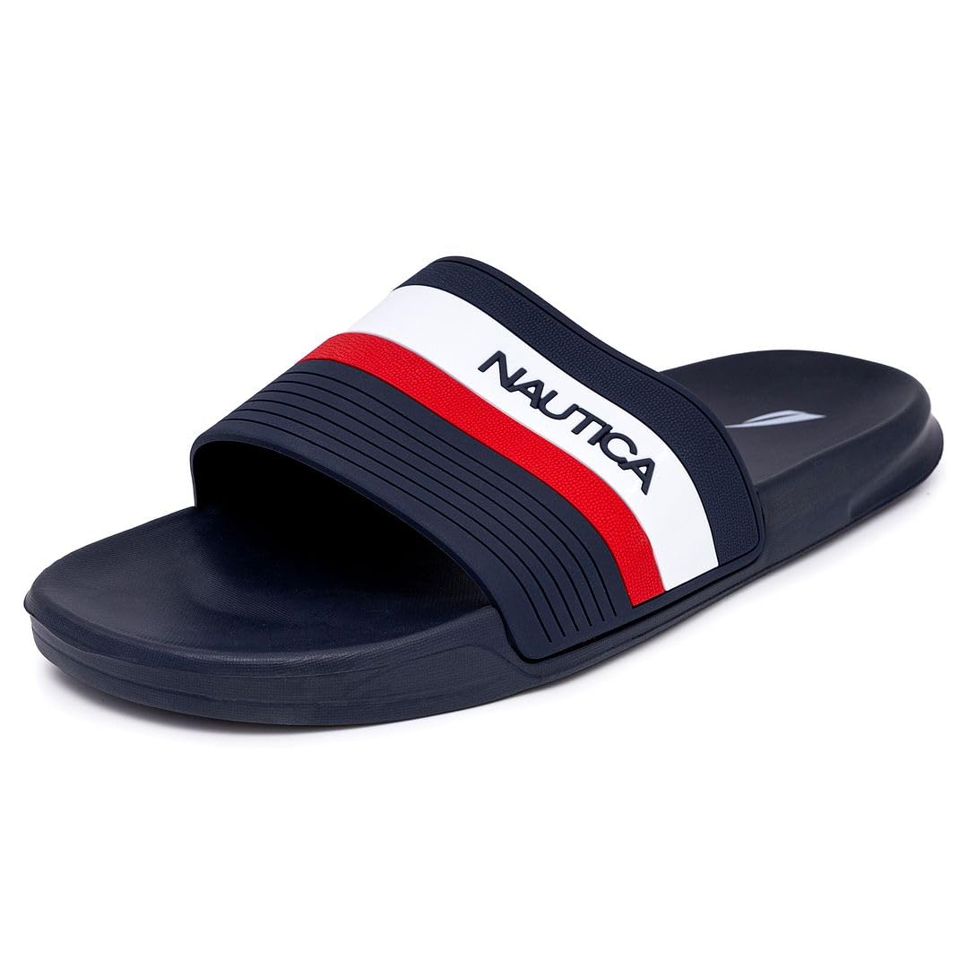 Photo 1 of Nautica Men's Slide Sandals – Comfortable Quick-Dry Shower & Pool Slides, Slip-On Cushioned Sandals, Lightweight Beach & Sport Slippers-Fitz-Americana-Size-10