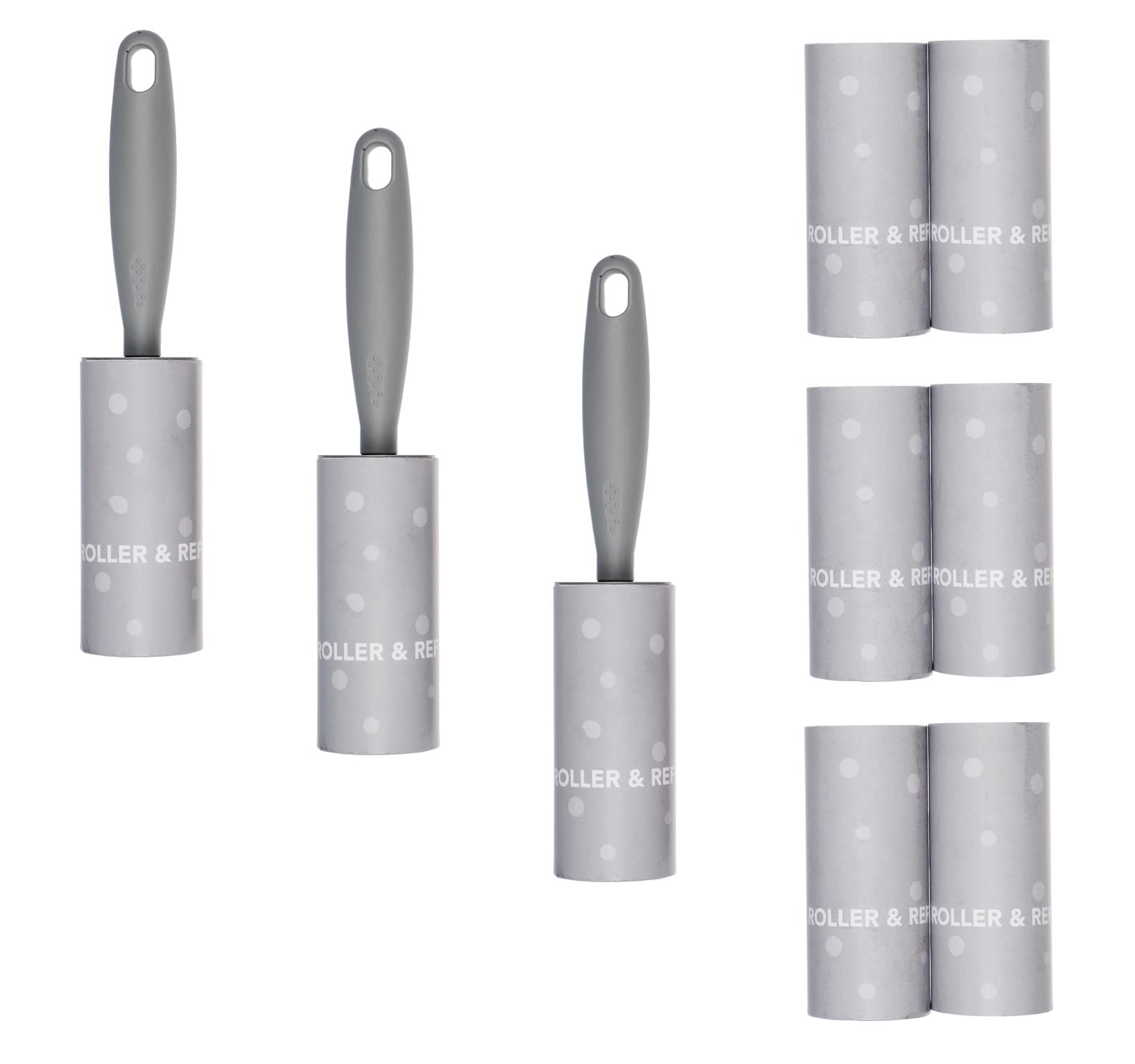 Invero 3 Pack of Lint Roller and 6 Sticky Refill Replacement Heads - Removes Easily Fur, Hairs, Dust, Fluff from Animals, Cloths, Furniture, Carpets, Car Seats and more