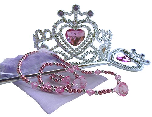 Girl's Glitz and Glam Princess Tiara Dress up Set - Includes Crown, 15 inch Wand, & Jewelry Bag (Necklace, Bracelet, and Ring in a Marabou Organza Pouch) - Thumbnail 2