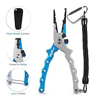 Wolfyok Aluminum Fishing Pliers, Stainless Steel Hook Removers Pliers, Rustproof Saltwater Split Ring Tool & Braid Line Cutters with Sheath and Lanyard