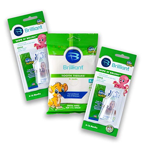 Brilliant WipeNBrush Silicone Finger Toothbrush & 30 Xylitol Tooth Tissues for Babies and