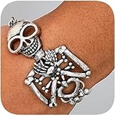 Skeleton Bracelet for Women, Skull Body Antique Silver Finish, Gothic Halloween Jewelry, Adjustable Chain Link