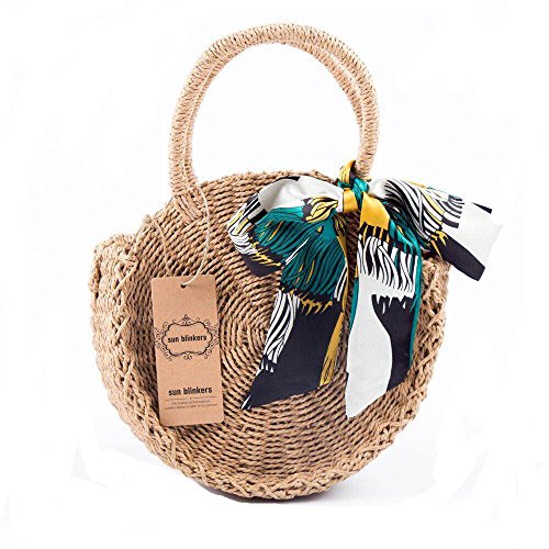 Straw Handbags for Women Beach Large Shoulder Summer Top Handle Crossbody Round Purse Ladies Woven Rattan Fashion Crochet Khaki without Buckle style 2