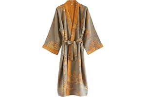 Men's Cotton Kimono Robe Wrap with Belt Kimono Dressing Gown Home Casual Sleepwear Japanese Style Kimono Bathrobe