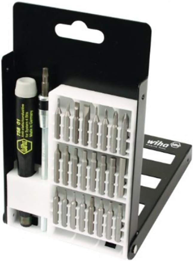 Wiha 75992 System 4 Precision Interchangeable Bit Set, Torx, Slotted, Phillips, Hex Inch, ESD Safe Precision Handle, 27 Piece in Compact Box (3 Pack)