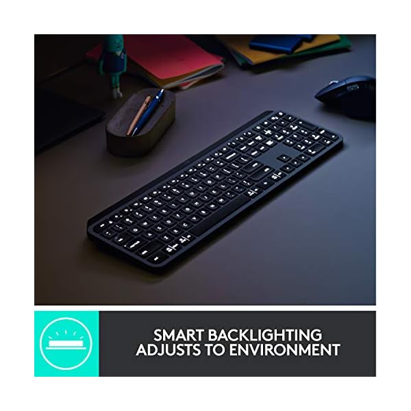 Logitech MX Keys Advanced Wireless Illuminated Keyboard, Tactile responsive Typing, Backlighting, Bluetooth, USB-C…