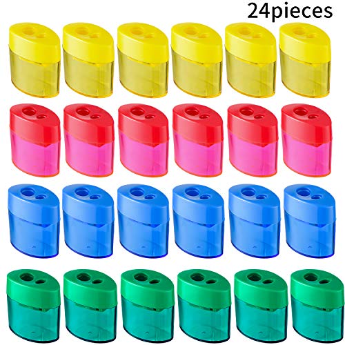 Double Hole Oval Shaped Pencil Sharpener with Cover and Receptacle