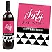 Chic 60th Birthday - Pink, Black and Gold - Birthday Gift For Women - Wine Bottle Label Stickers - Set of 4