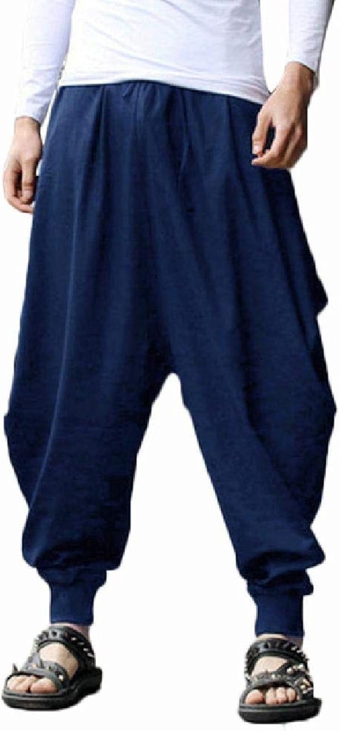 Mens Harem Pants Grey Hippie Hip Hop Plain Aladdin Martial Male Harem