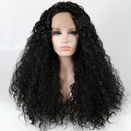 Destiny Love Long Wig Cap Curly Hair Synthetic Lace Front Wigs for Black Women with Baby Hair Lace Front Wig Color Black Wig Full 200% Density Glueless Realistic Look Lace Wigs 24 Inches Black