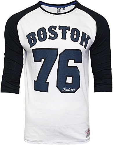 Soulstar Mens Boston Baseball Jersey 3/4 Sleeve T-Shirt Casual Designer Top