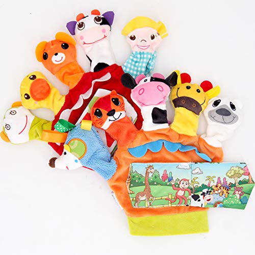 Sealive Farm Animals Hand Puppets Set with Cloth Book Story Telling, 10 pcs Finger Puppet Soft Gloves Handpuppets Toys for Kids Toddlers - Thumbnail 7