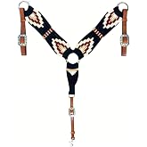 Western Mohair Horse Breast Collar Premium Wool and Leather Handmade Comfortable Equestrian Tack Breast Collar for Horse Free Size (Black)