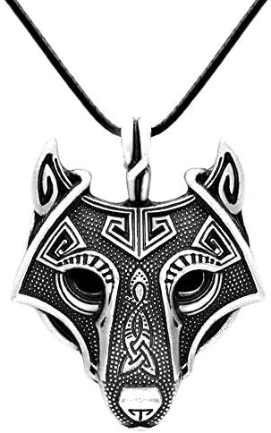 Paw Paw House Mens Norse Viking Wolf Head Necklace for Men Boy Dog Norse Amulet Pendant Handmade Celtic Pagan Jewelry Pewter Gift Arrow Headed