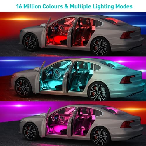 YiLaie LED Car Interior Lights, RGB Atmosphere Light with App Control and 16 Million Colors, USB Port, Music Mode, Color Memory, Car Accessories, Lighting Kit