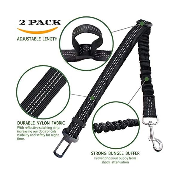 2-Pack-Premium-Car-Seat-Belt-for-Dogs-Cats-Pets-Adjustable-Safety-Heavy-Duty-Elastic-Lead-Harness-for-Cars-with-Elastic-Nylon-Bungee-Buffer-Black Dog Seat Belts for Cars UK, 2 Pack Premium Car Seat Belt for Dogs Cats Pets, Adjustable Safety Heavy Duty Elastic Lead…