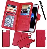 For iPhone 7 Plus (5.5''), Urvoix Wallet Leather Flip Card Holder Case, 2 in 1 Detachable Magnetic Back Cover iPhone 7PLUS (NOT for iPhone7) Red
