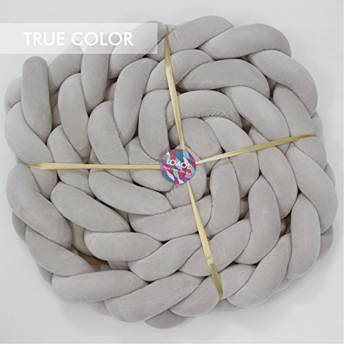 LOAOL Baby Crib Bumper Knotted Braided Plush Nursery Cradle Decor Newborn Gift Pillow Cushion Junior Bed Sleep Bumper (2 Meters, Gray)